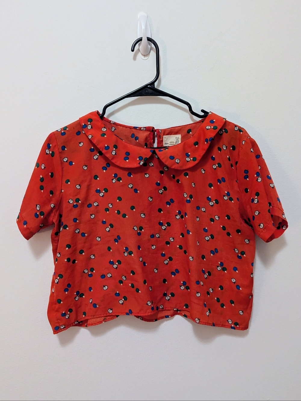 Urban Outfitters Apple Print Crop Top with Peter Pan Collar